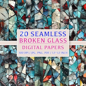 Shattered Glass Elegance: 20 Seamless Digital Patterns, Papers, Clipart, Backgrounds, Broken Glass, Punk Patterns, Broken Window, Download