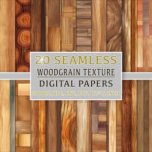20 Seamless Woodgrain Texture Patterns for Digital Papers, Clipart, Backgrounds, Crafting, Commercial Use, Set of 20, Digital Download, Wood