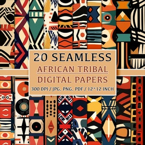 20 Seamless African-Inspired Tribal Patterns for Digital Papers, Clipart, and Backgrounds, Doodles, Digital Download, Set of 20, Modern Art