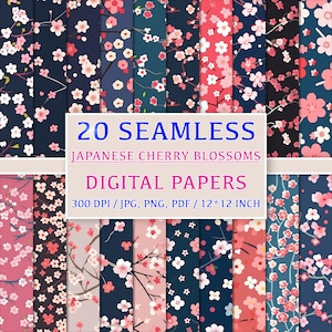 Set von 20 japanischen Kirschblüten-Mustern für digitale Papiere, Clipart, Hintergründe, Doodles, Clip Art, Sakura, Blumendrucke