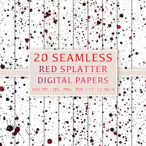 20 Seamless Blood Splatter Patterns - Horror Digital Papers for Design, Printing, Medical, Red Blood Patterns, Spilled Blood, Digital Pack