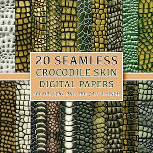 20 Seamless Crocodile & Alligator Skin Patterns, Digital Papers, Clipart, Backgrounds, Clip Art, Wild Animal Patterns, Reptile Backgrounds