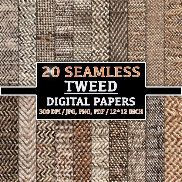 20 Seamless Tweed Fabric Patterns - Elegant Textures for Clothing, Suits, and Classic Styles, Digital Backgrounds Pack, Commercial Use Set