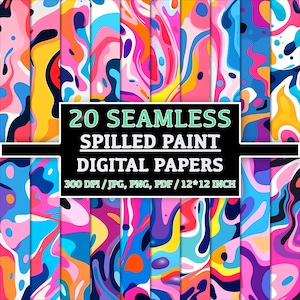 Vibrant Spilled Paint Digital Patterns - Set of 20 Seamless Designs for ...
