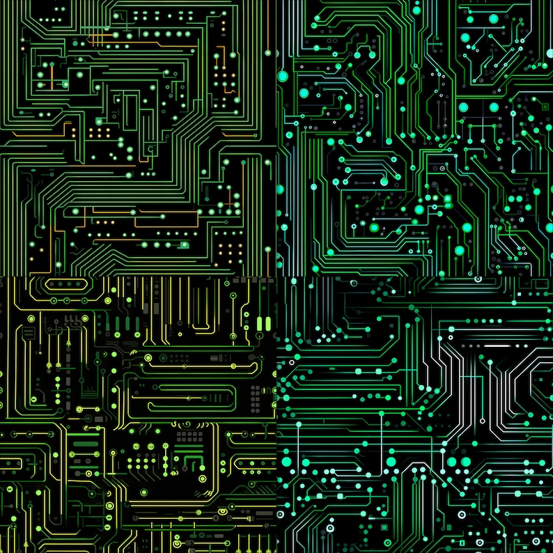 Tech-Inspired Elegance: 20 Seamless Circuit Board Patterns, Digital Papers, Clipart, Backgrounds, Computer Patterns, Motherboard Graphics