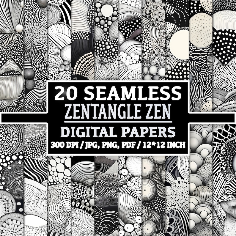 20 Seamless Zentangle Zen Patterns Intricate and Relaxing Digital