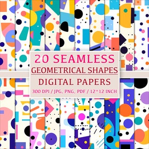 Zachte geometrie: 20 naadloze zachte patronen, digitale papieren, clipart, achtergronden, rechthoekige afbeeldingen, geometrische set, digitale download, pakket