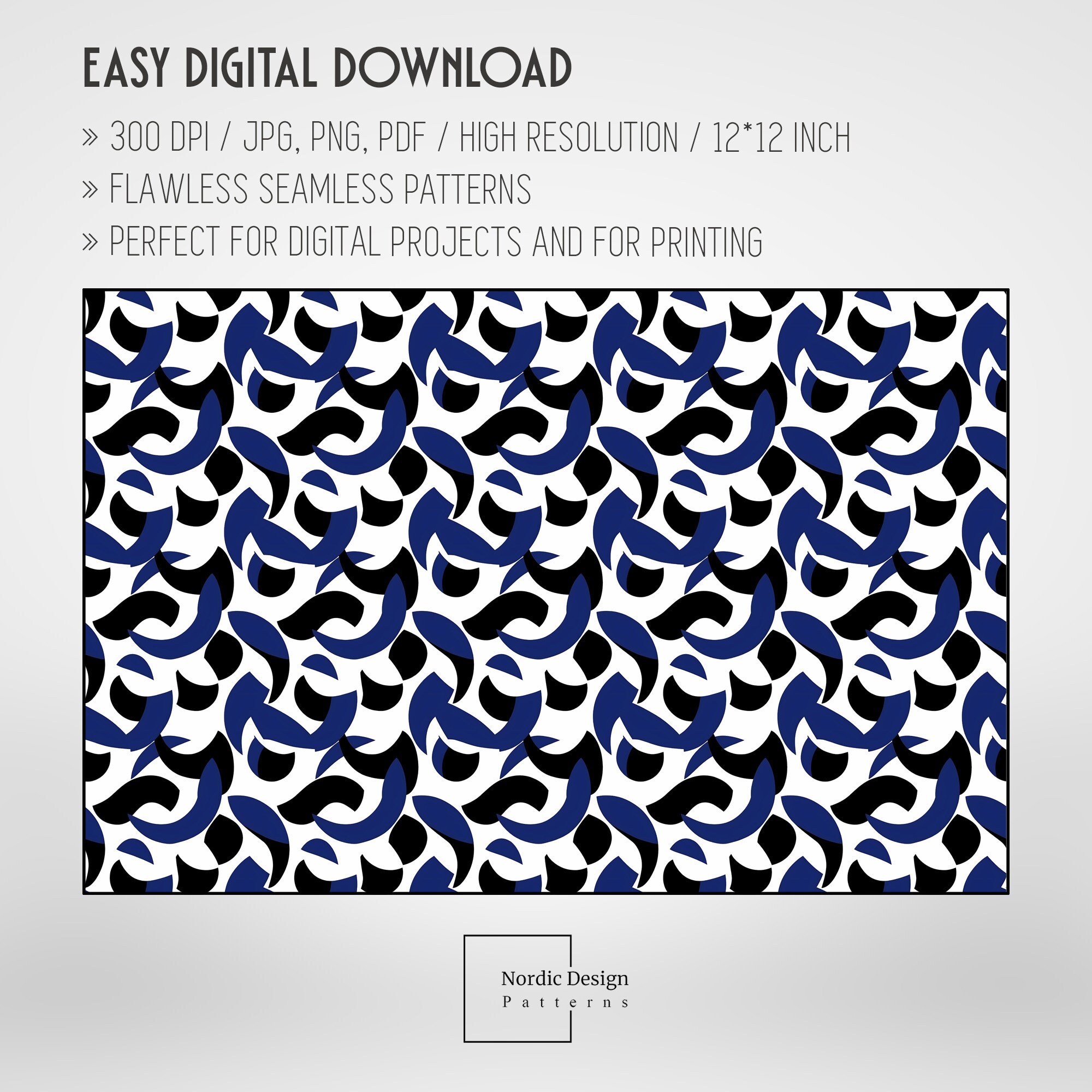 Set of 20 Navy Blue Abstract Seamless Patterns, Clipart, Backgrounds ...