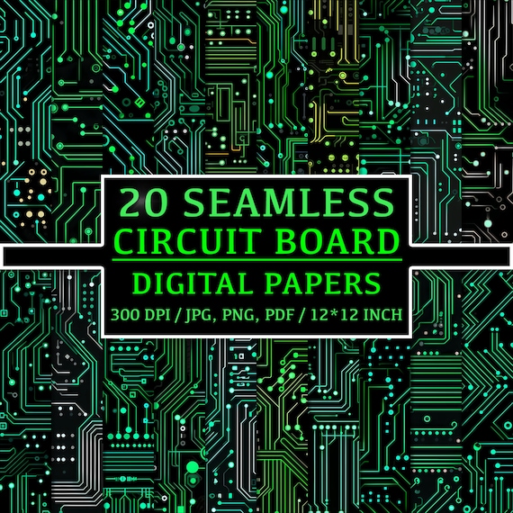 Tech-Inspired Elegance: 20 Seamless Circuit Board Patterns, Digital Papers, Clipart, Backgrounds, Computer Patterns, Motherboard Graphics