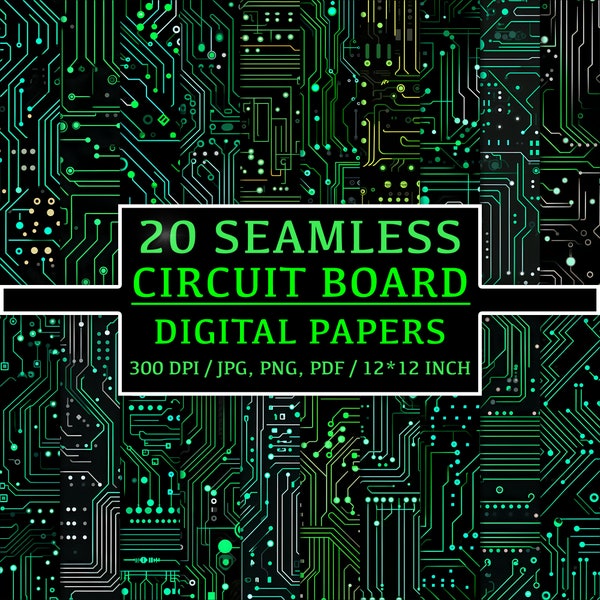 Tech-Inspired Elegance: 20 Seamless Circuit Board Patterns, Digital Papers, Clipart, Backgrounds, Computer Patterns, Motherboard Graphics