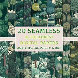 Zauberwald: Set von 20 digitalen nahtlosen Mustern, Papiere, Bäume, Natur-inspiriert, grün, digitaler Download, kommerzielle Nutzung