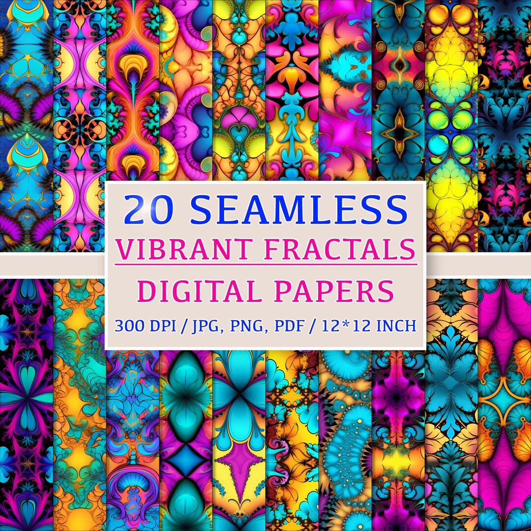 20 Seamless Vibrant Fractals Patterns - Digital Paper With Dynamic ...