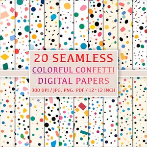 20 Seamless Colorful Confetti Digital Patterns - Celebratory Party Papers for Joyful Occasions, Happy Birthday Digital Set, Balloons, Cakes
