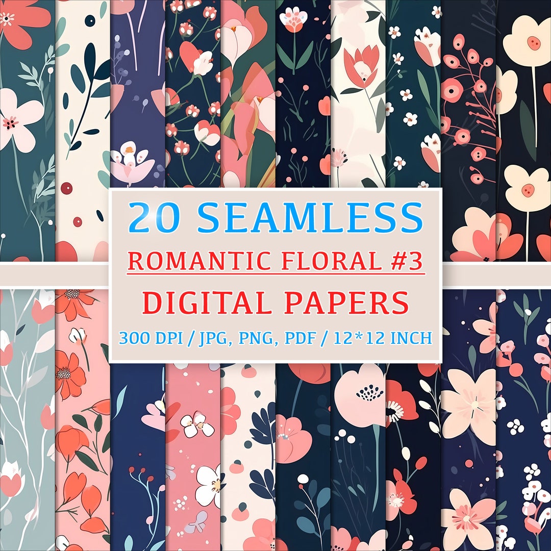 Romantic Designs Pattern Romantic Floral #3: 20 Seamless Patterns Digital Papers, Clipart ...