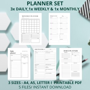 Daily Planner, Weekly Planner, Monthly Planner, Printable planner, Planner set, Instant Download, Printable PDF, A4/A5/Letter