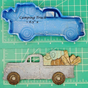 Vintage Truck with Camping Supplies - Freshie Mold - Silicone Mold - Aroma Bead Mold - Silicone Car Freshie Mold