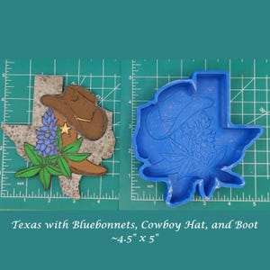 Texas with boot, hat, and bluebonnets - Freshie Mold - Silicone Mold - Aroma Bead Mold - Silicone Car Freshie Mold