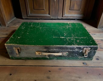Vintage Wooden Tool Box / Military Utility Case with Metal Clasps – Industrial Storage Chest