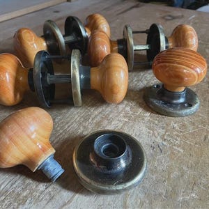 Vintage B.E.L. Brass & Wood Door Knob Pair – Mid-Century British Hardware
