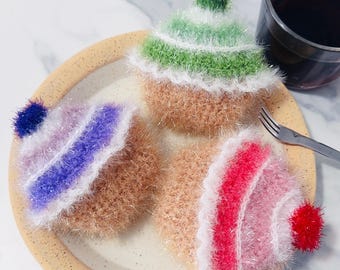 Estropajos artesanales con forma de cupcake (juego de 3)
