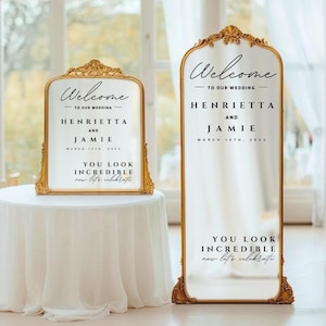 Wedding Selfie Mirror Welcome Sign with Names | Custom Welcome Sign Decals Removable Small Wedding Mirror Diy Vinyl Wedding Entrance Mirror