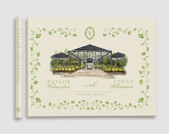 CUSTOM Venue Illustration Alternative Wedding Guest Book Idea Landscape Gold Guestbook Personalized Hardcover Guest Photo Guest Book