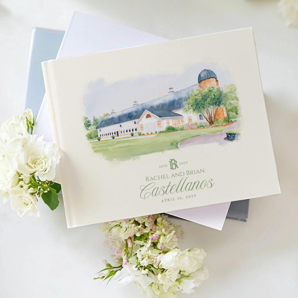 Wedding Guest Book Customized for Guest Book Modern - Custom Venue Illustration - Watercolor Illustrated Venue Guestbook