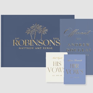Custom Gold Foil Wedding Guest Book, Vow Books, & Officiant Book | Minimalist Wedding Keepsakes Album Wedding Book with Calligraphy