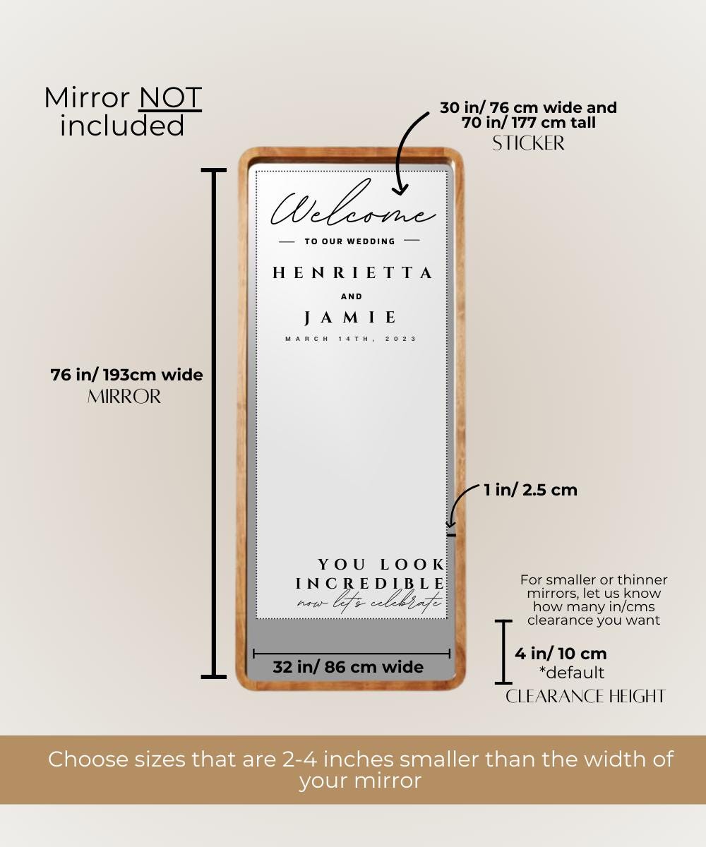Mariage Bienvenue Miroir Vinyle Autocollant Conception Simple Noms Personnalisés Autocollant Signe De Mariage Miroir Décor Art De Mariage Personnalisé AZ657-H626 État Gris, 42x62cm