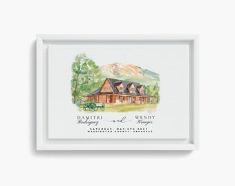 Framed Canvas Wedding Guest Book - Custom Venue Illustration - Watercolor Venue - Illustrated Venue Guestbook, Alternative Guest Book