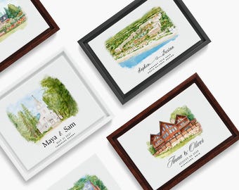Framed Canvas Wedding Guest Book - Custom Venue Illustration - Watercolor Venue - Illustrated Venue Guestbook, Alternative Guest Book