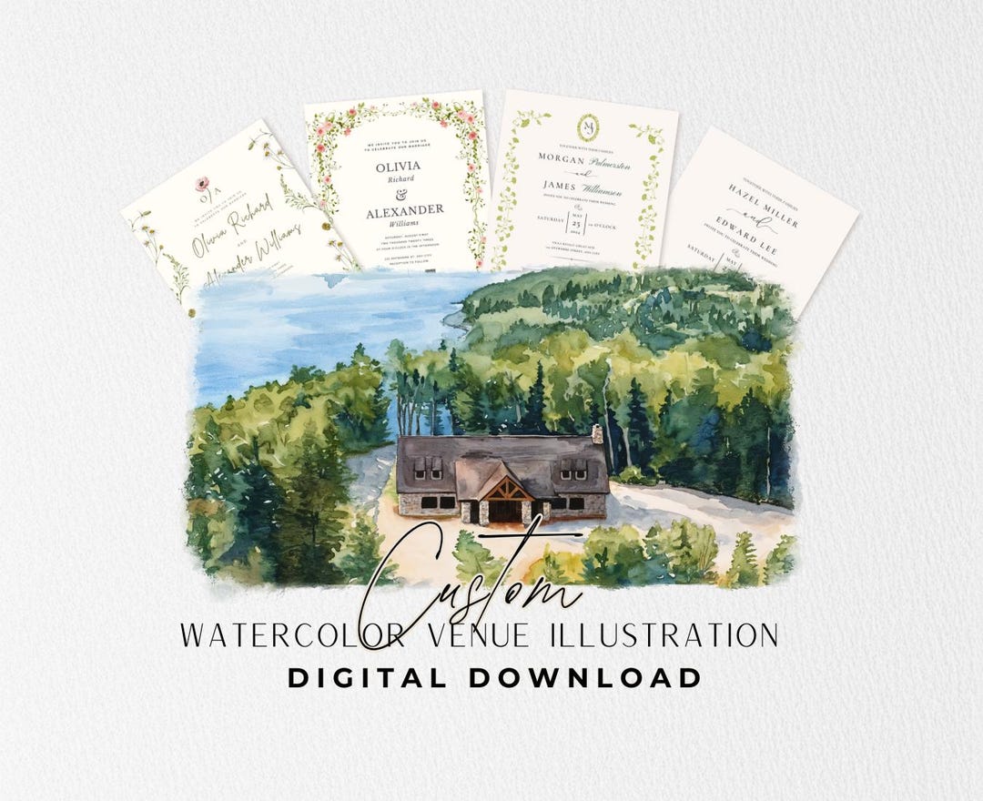 Custom Watercolor Wedding Venue Illustration Digital for Invitations ...