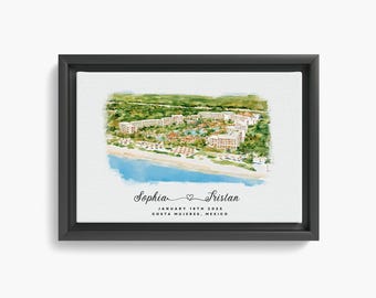 Framed Canvas Wedding Guest Book - Custom Venue Illustration - Watercolor Venue - Illustrated Venue Guestbook, Alternative Guest Book