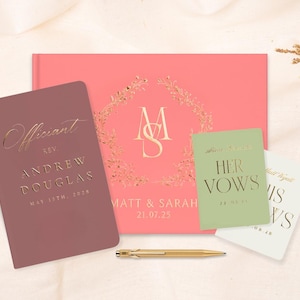 Custom Gold Foil Wedding Guest Book, Vow Books, & Officiant Book | Minimalist Wedding Keepsakes Album Wedding Book with Calligraphy