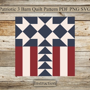 May include: A patriotic quilt pattern featuring a red, white, and blue color scheme. The pattern includes a star design in the top section and a striped design in the bottom section. The text "Instruction" is visible at the bottom of the image.