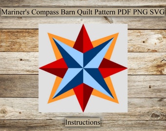Mariner's Compass, Barn Quilt Pattern, Wood Barn Quilt, PDF Instruction for Drawing, SVG for Laser Engraving and Cutting, Digital Download