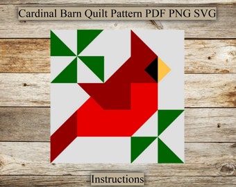 Cardinal, Barn Quilt Pattern, SVG, PNG,PDF, Barn Quilt Instructions Digital download