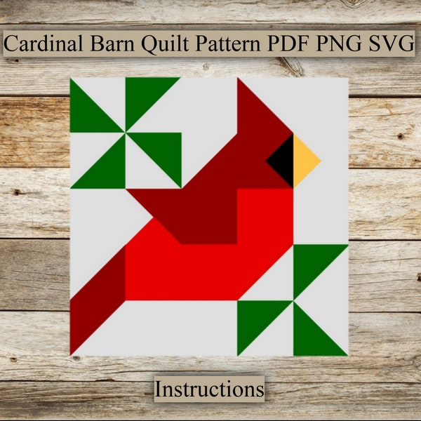 Cardinal, Barn Quilt Pattern, SVG, PNG,PDF, Barn Quilt Instructions Digital download