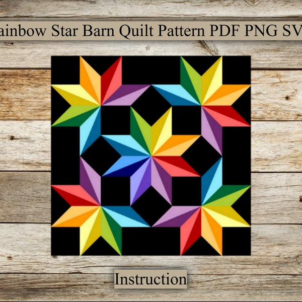 Rainbow Stars,Barn Quilt Pattern, Barn , Laser Cut File,pattern for farmhouse, Instructions, SVG for laser engraving,PDF,PNG,Digitaldownload