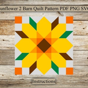 Sunflower (2),  Barn Quilt Pattern, Barn Quilt Laser Cut File, Barn Quilt Instructions, SVG for laser engraving, PNG, PDF, Digital download