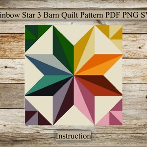 Rainbow Star3, Barn Quilt Pattern, PDF Instruction for Drawing, SVG for Laser Engraving and Cutting, for Farmhouse, PNG, Digital Download image 1