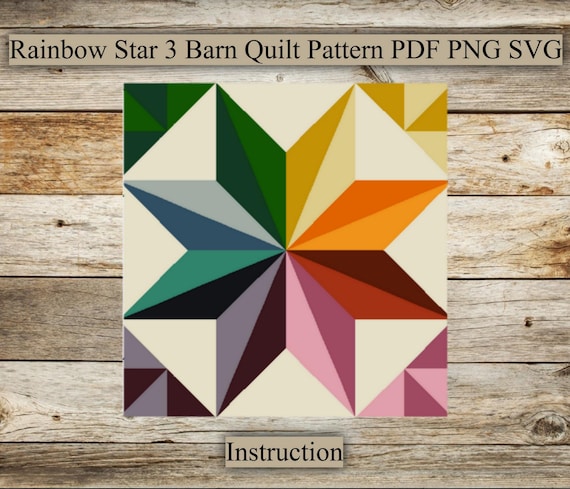 Rainbow Star3, Barn Quilt Pattern,  PDF Instruction for Drawing, SVG for Laser Engraving and Cutting, for Farmhouse, PNG, Digital Download