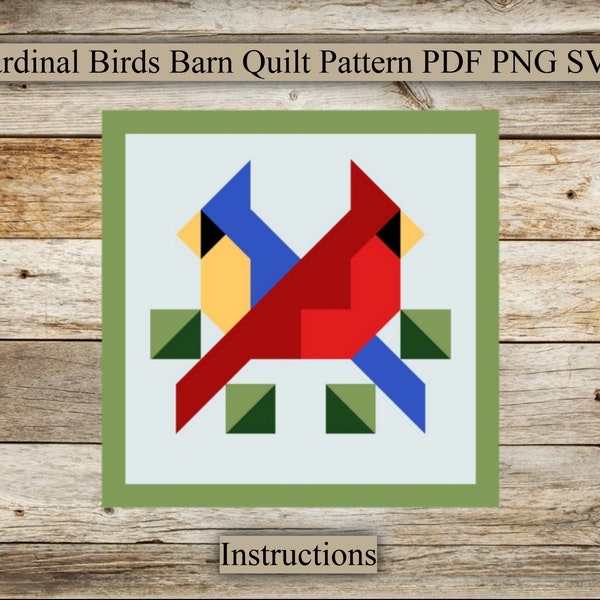 Cardinal Birds, Barn Quilt Pattern, Barn Quilt Instructions, Wood Barn Quilt, SVG, PNG, PDF, Digital download