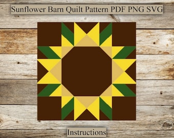 Sunflower,Barn Quilt Pattern,Barn Quilt LaserCut File, SVG for laser engraving, PNG, PDF,Sunflower Barn Quilt Instructions, Digital download