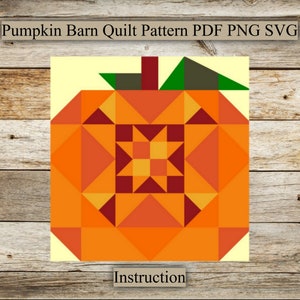 Pode incluir: Um padrão de colcha para uma abóbora com uma estrela no centro. A abóbora é feita de triângulos laranja, vermelho e amarelo. O padrão inclui instruções para fazer a colcha.