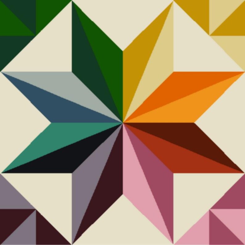 Rainbow Star3, Barn Quilt Pattern, PDF Instruction for Drawing, SVG for Laser Engraving and Cutting, for Farmhouse, PNG, Digital Download image 2