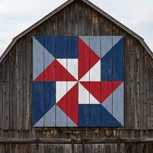 Wzór na kołdrę w stylu patriotycznej stodoły, kołdra w stylu drewnianej stodoły, wiatrak, instrukcja rysowania, plik SVG do grawerowania i cięcia laserowego, pobieranie cyfrowe