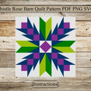 Thistle Rose, Barn Quilt Laser Cut File, Barn Quilt Instructions, SVG for laser engraving, PNG, PDF, Digital download