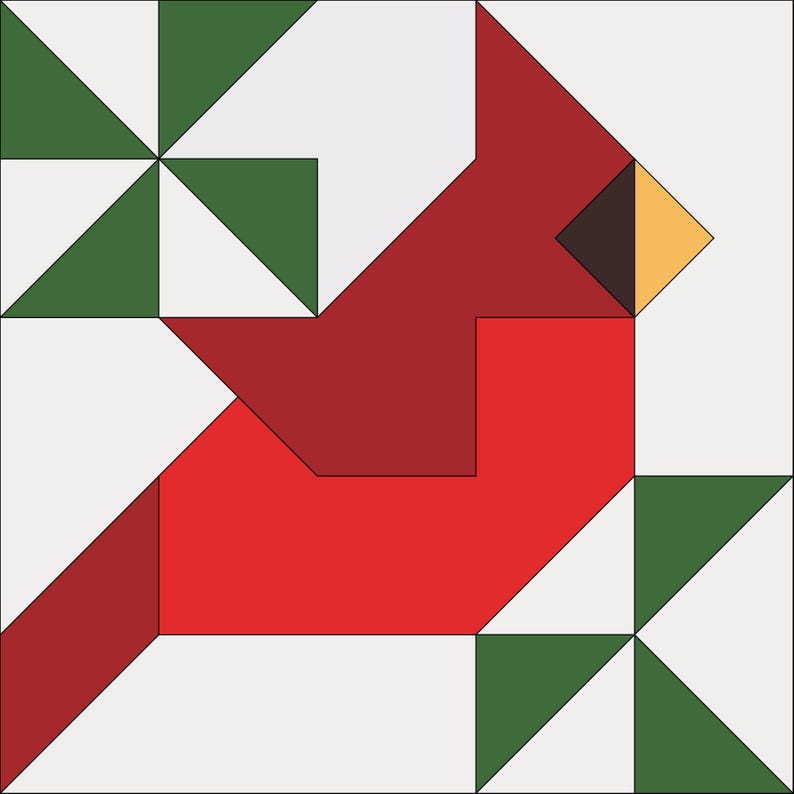 Cardinal, Barn Quilt Pattern, PDF Instruction for Drawing, SVG for Laser Engraving and Cutting, for Farmhouse, PNG, Digital Download image 2