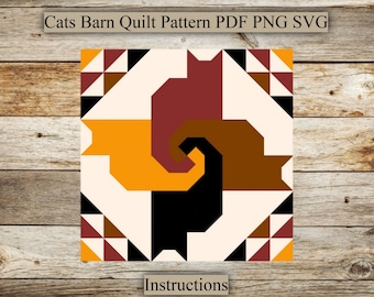 Cats, Barn Quilt Pattern, SVG, PNG, PDF, Digital download, Cats Barn Quilt Instructions